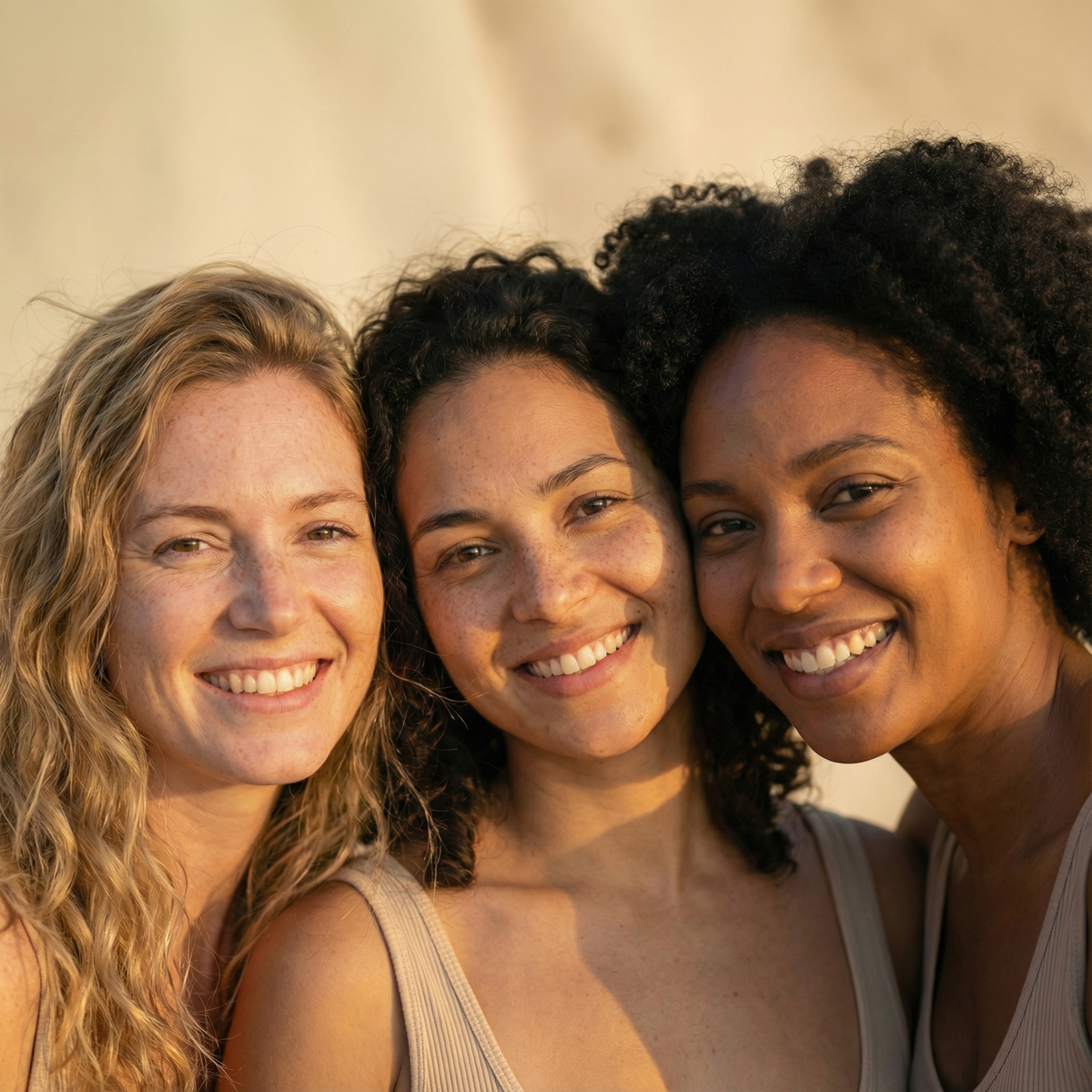 Three women representing confidence and everyday intimate care with Mit Kit